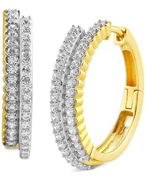 Diamond Double Row Small Hoop Earrings (1 ct. t.w.) in 10k Gold, 0.86"