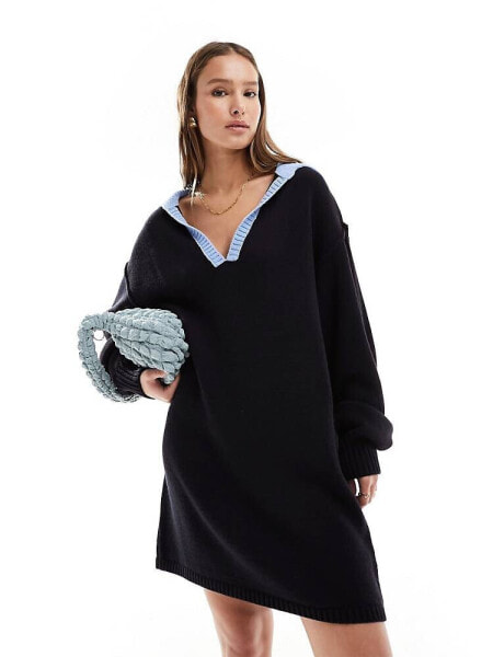 ASOS DESIGN knitted rugby shirt mini dress