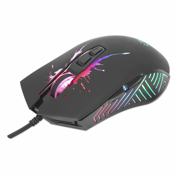 Manhattan Gaming Mouse with LEDs - Wired - Seven Button - Scroll Wheel - 7200dpi - Black with LED lighting - Three Year Warranty - Right-hand - Optical - USB Type-A - 7200 DPI - Black