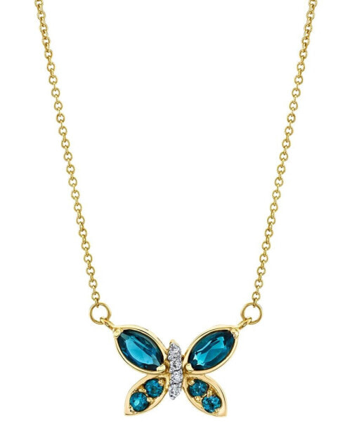Blue Topaz (7/8 ct. t.w.) & Diamond (1/20 ct. t.w.) 18" Pendant Necklace in 14k Gold