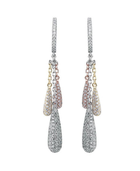 Suzy Levian Sterling Silver Cubic Zirconia Tri-Tone Multi Drop Earrings