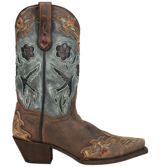 Dan Post Boots Blue Bird Floral TooledInlay Snip Toe Cowboy Womens Brown Casual
