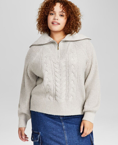 Trendy Plus Size Zip-Collar Sweater, Created for Macy's