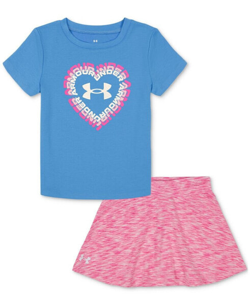 Toddler & Little Girls Heart T-Shirt & Skort, 2 Piece Set