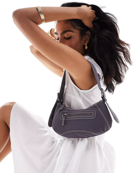 Pull&Bear shoulder bag with contrast detail in charcoal grey