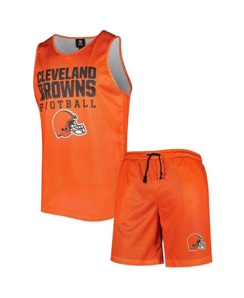 Men's Orange Cleveland Browns Colorblock Mesh Sleeveless Shirt and Shorts Set