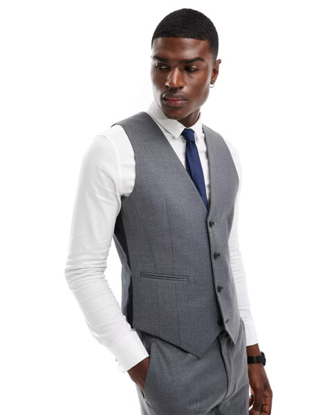 ASOS DESIGN slim fit suit waistcoat with wool in charcoal