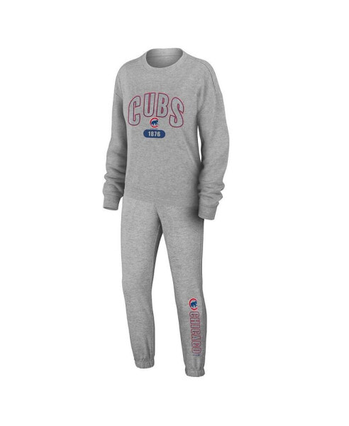 Women's Gray Chicago Cubs Knitted T-shirt and Pants Lounge Set