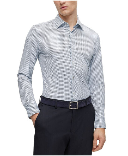 Men's Patterned Performance-Stretch Slim-Fit Dress Shirt