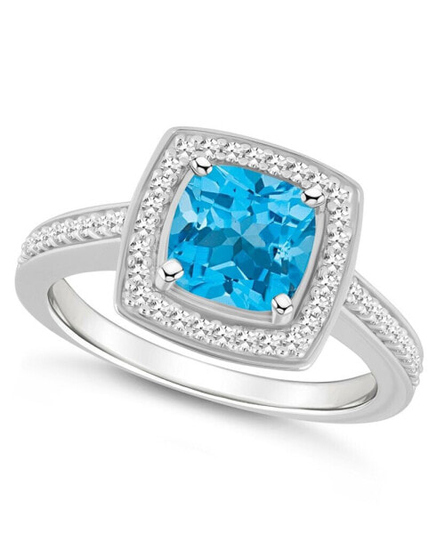 Blue Topaz (1-3/4 ct. t.w.) and Diamond (1/4 ct. t.w.) Halo Ring in Sterling Silver