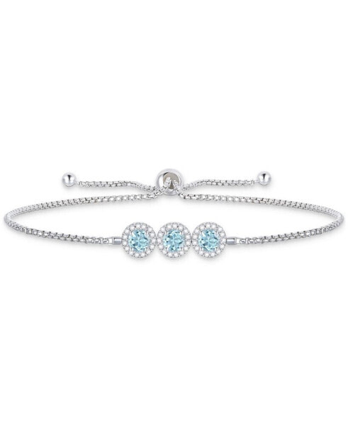 Santa Maria Aquamarine (3/4 ct. t.w.) & Diamond (1/4 ct. t.w.) Trinity Halo Bolo Bracelet in 14k White Gold