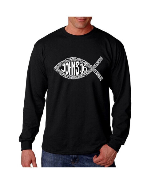 Men's Word Art Long Sleeve T-Shirt - John 3:16 Fish Symbol