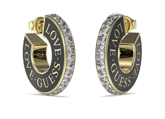 Lovely gold-plated earrings with zircons Love Guess JUBE04083JWYGBKT/U