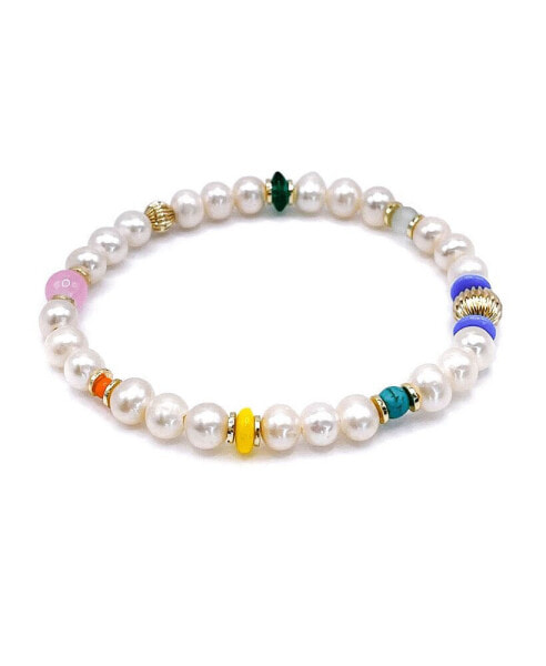 Non-Tarnishing Gold Filled Balls and Freshwater Pearls Stretch Bracelet