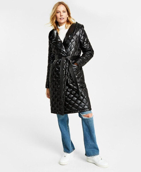 Women's Hooded Belted Quilted Coat