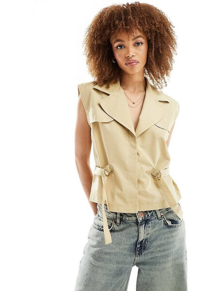 ASOS DESIGN utility waistcoat with d-ring in tan