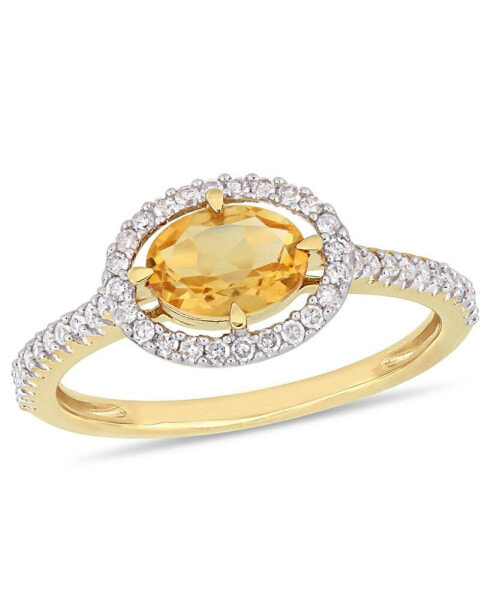 Citrine (3/4 ct.t.w.) and Diamond (1/4 ct.t.w.) Halo Ring in 10k Yellow Gold