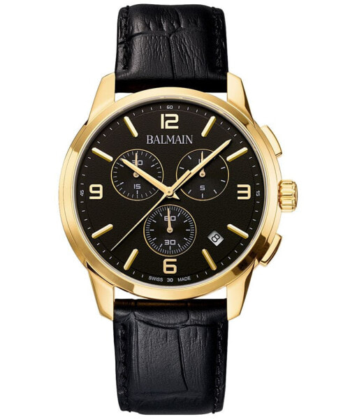 Men's Swiss Chronograph Madrigal Black Leather Strap Watch 42mm