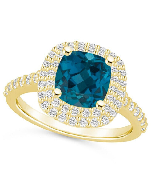 London Blue Topaz and Diamond Accent Halo Ring in 14K Yellow Gold