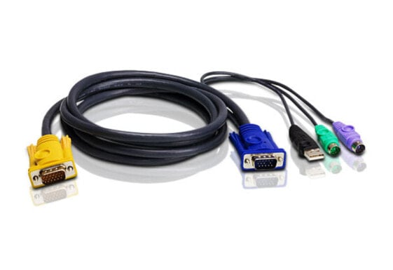 ATEN PS/2 USB KVM Cable 1,8m - 1.8 m - PS/2 - PS/2 - VGA - Black - HDB-15 - 2 x PS/2 - USB A