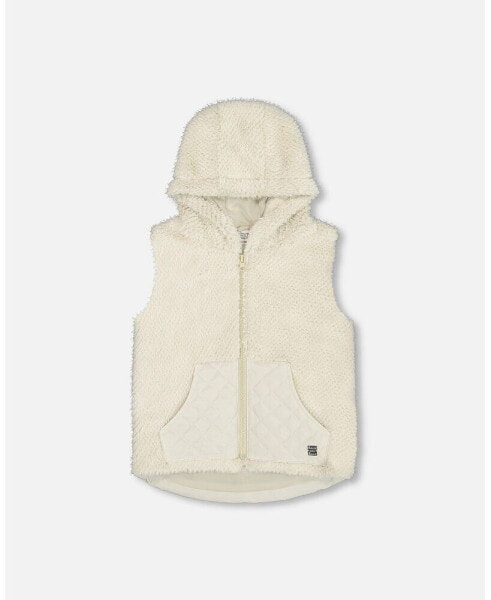 Big Girls Hooded Vest With Pocket Beige