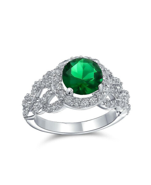 Fashion Round Solitaire Cubic Zirconia CZ Pave Green Art Deco Style 3CT Cocktail Statement Ring For Women