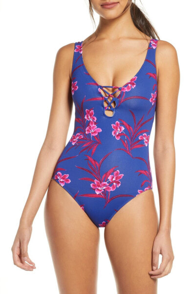 Tommy Bahama 286154 Women's Oasis Blossoms One-Piece Swimsuit, Size 8 - Blue