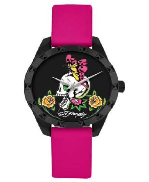 Наручные часы Ed Hardy женские Матовые Фуксия силиконовый ремешок 40мм