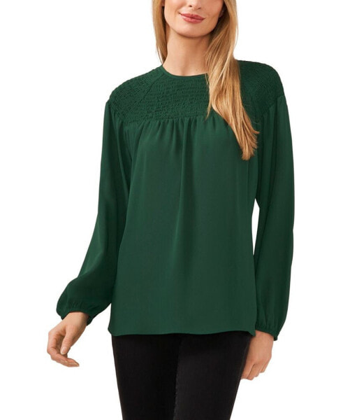 Women's Smocked Yoke High Low Blouse