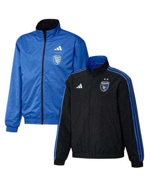 Men's Black and Blue San Jose Earthquakes 2023 On-Field Anthem Full-Zip Reversible Team Jacket