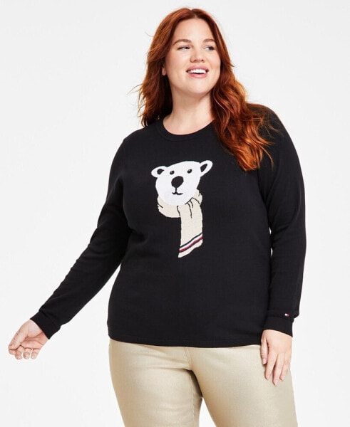 Plus Size Cotton Polar-Bear-Graphic Sweater