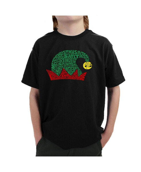 Child Christmas Elf Hat - Boy's Word Art T-Shirt