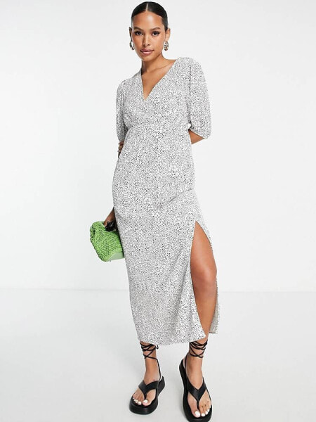 & Other Stories wrap midi dress in white polka dot