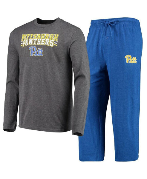 Пижама Concepts Sport для мужчин "Pitt Panthers" с длинным рукавом и брюками, расцветка Royal, Heathered Charcoal.