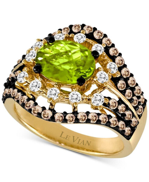 Green Apple Peridot (1-1/2 ct. t.w.) & Diamond (1-1/4 ct. t.w.) Multirow Statement Ring in 14k Gold