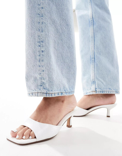 ASOS DESIGN Hyper kitten heeled mules in white