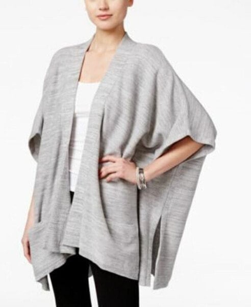 Style Co Women's Poncho Sleeve Open Front Cardigan Heather Warm Ivory LXL