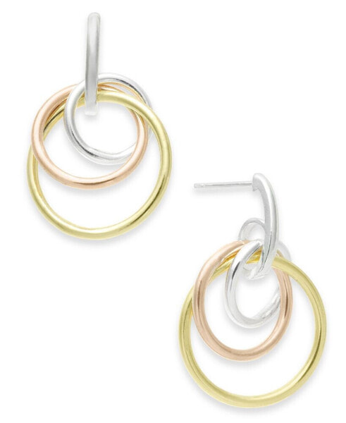Tricolor Interlocking Circle Drop Earrings in Sterling Silver, 18k Gold-Plate & 18K Rose Gold-Plate, Created for Macy's