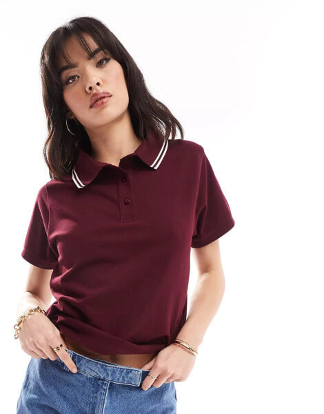 ASOS DESIGN fitted pique polo shirt in burgundy