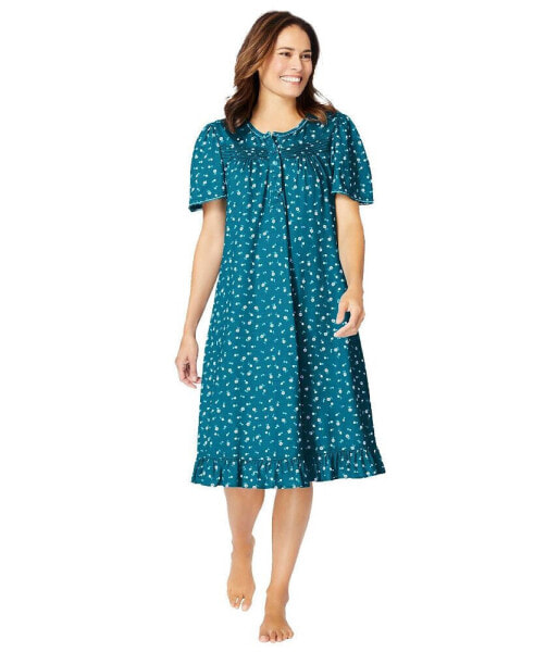 Plus Size Short Floral Print Cotton Gown