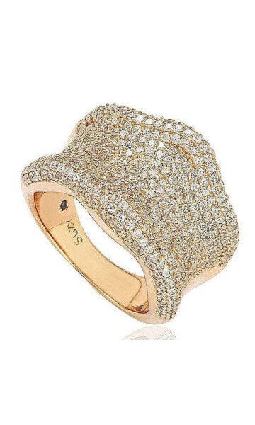 Suzy Levian Sterling Silver Cubic Zirconia Pave Curved Wide Ring