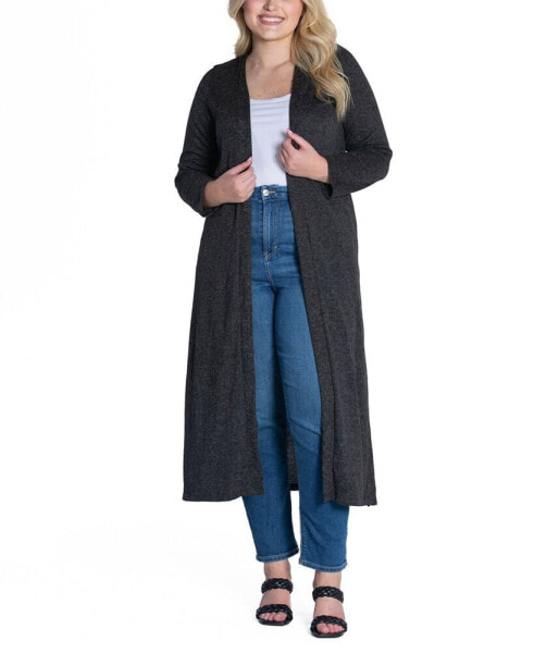 Plus Size Long Duster Open Front Knit Cardigan Sweater