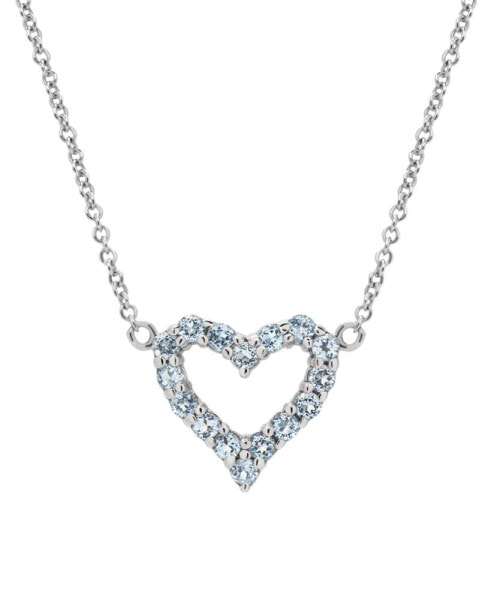 Macy's lab-Grown Aquamarine Open Heart 18" Pendant Necklace (5/8 ct. t.w.) in Sterling Silver