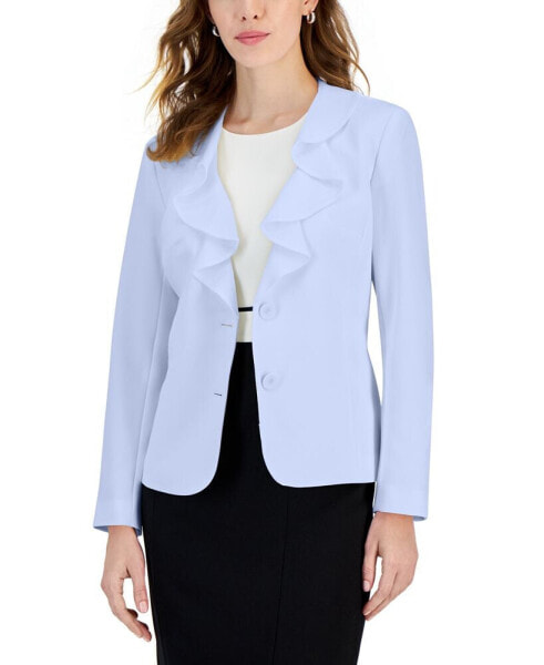 Women's Ruffle-Front Two-Button Long-Sleeve Jacket
