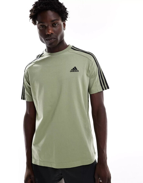 adidas Performance Essentials single jersey 3-stripes t-shirt in green