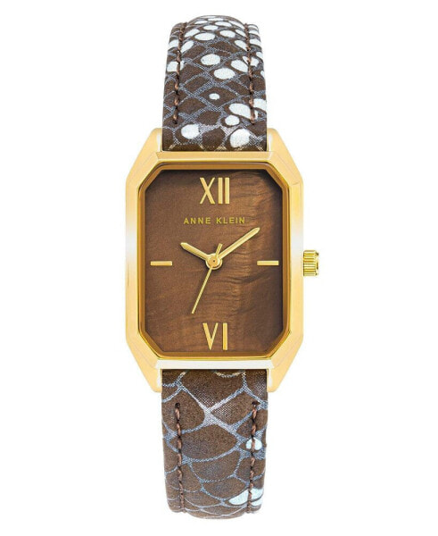 Women's Three-Hand Quartz Brown Animal Pattern Genuine Leather Strap Watch, 24mm