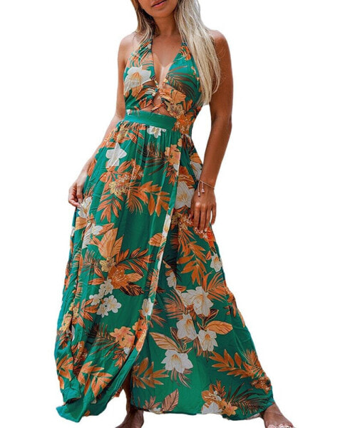 Women's Tropical Halterneck Maxi Beach Dress