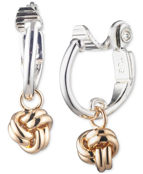 Two-Tone Knot Charm Clip-On Hoop Earrings