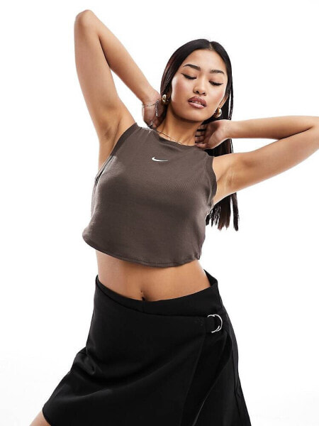 Nike Essential ribbed cropped tank top in baroque brown