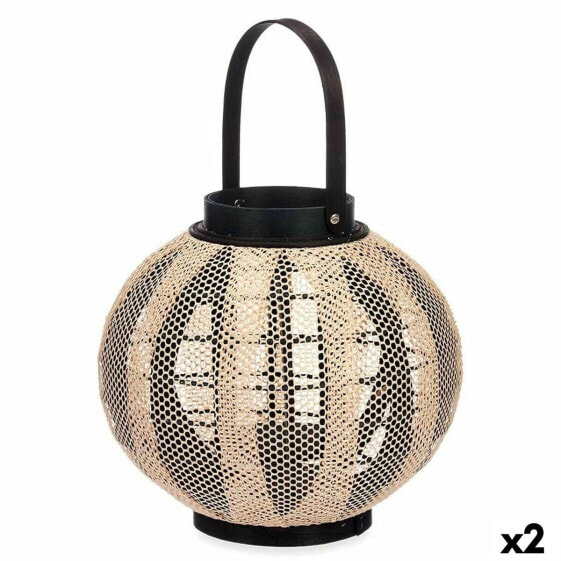 Candleholder Lantern With handle Beige Wood Cloth 30 x 30 x 30 cm (2 Units)